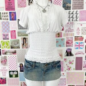 y2k white milkmaid smocked blouse true light size M